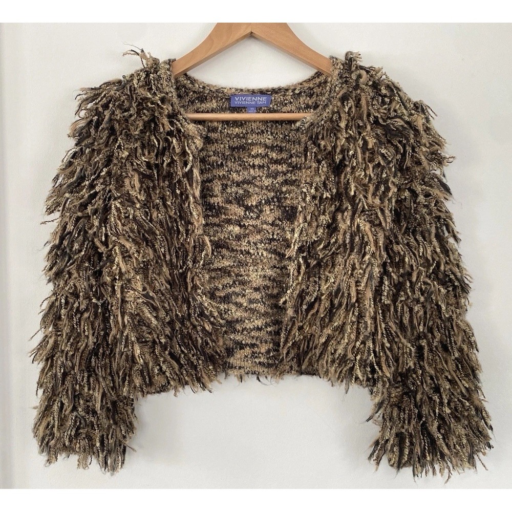 Vivienne Tam Cardigan VTG 90s Shaggy Bolero Women's XS Y2K Boho Fringe